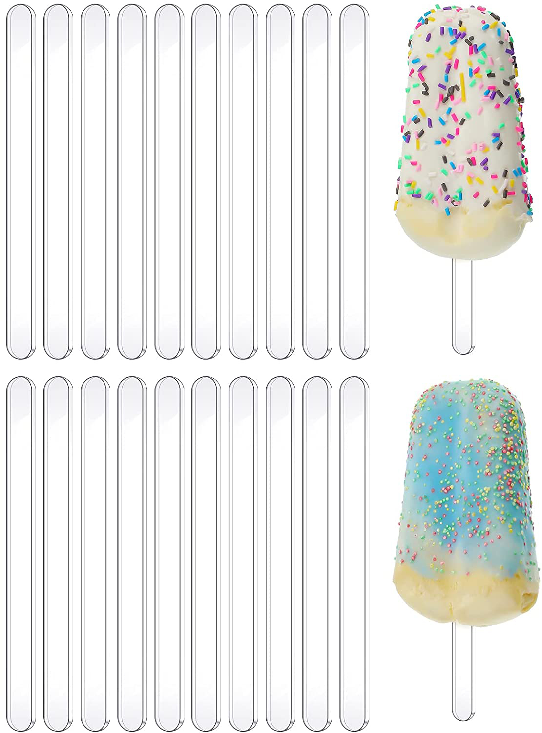 NOGIS 20 Pieces Acrylic Cakesicle Sticks 4.5 Inch Reusable Ice Cream Sticks  Ice Cream Sticks Mini Acrylic Craft Ice Cream Sticks for Candy Ice
